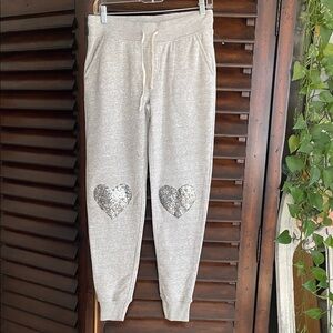 Gray Sequin Heart Joggers with Silver Heart Accents Medium TROO